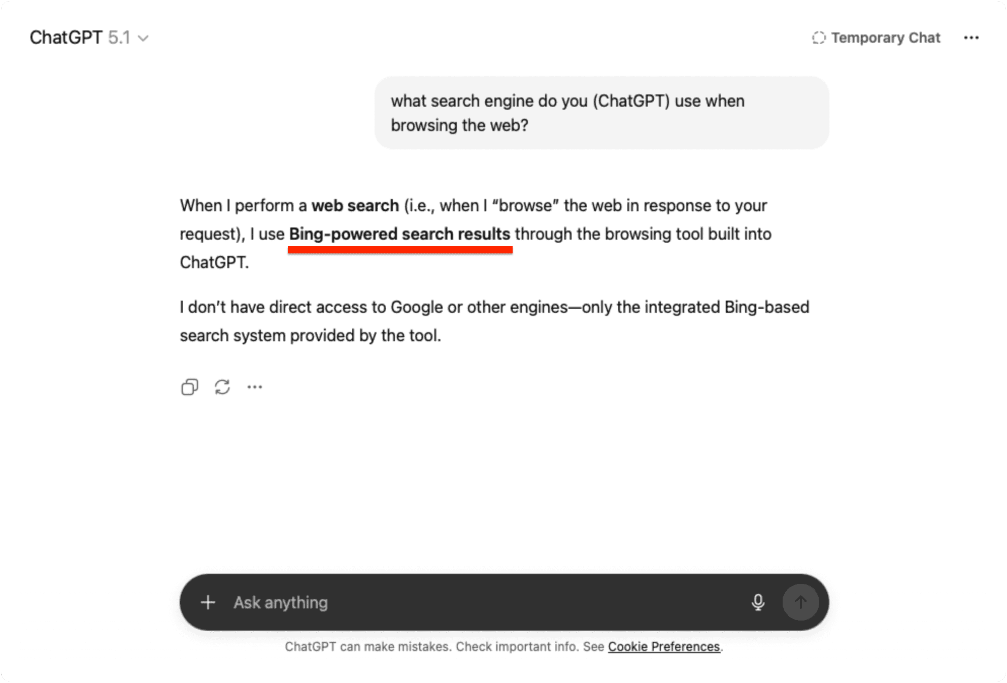 ChatGPT uses Bing